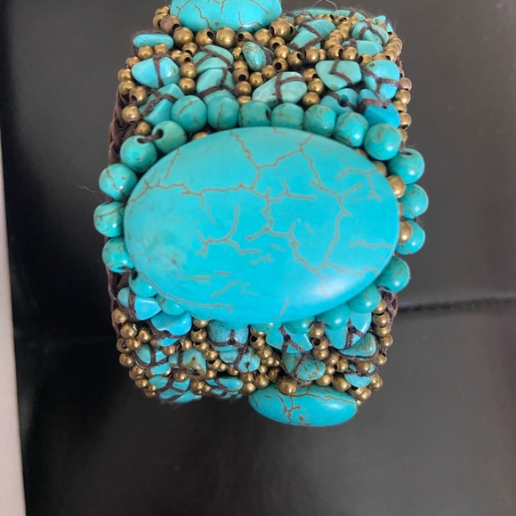 Turquoise Beaded Cuff Bracelet Hand beaded from a boutique in California! - Picture 4 of 4